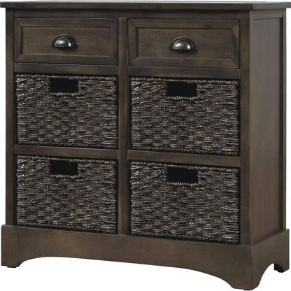 Storage Cabinet with 2 Drawers and 4 Rattan Baskets DailySale