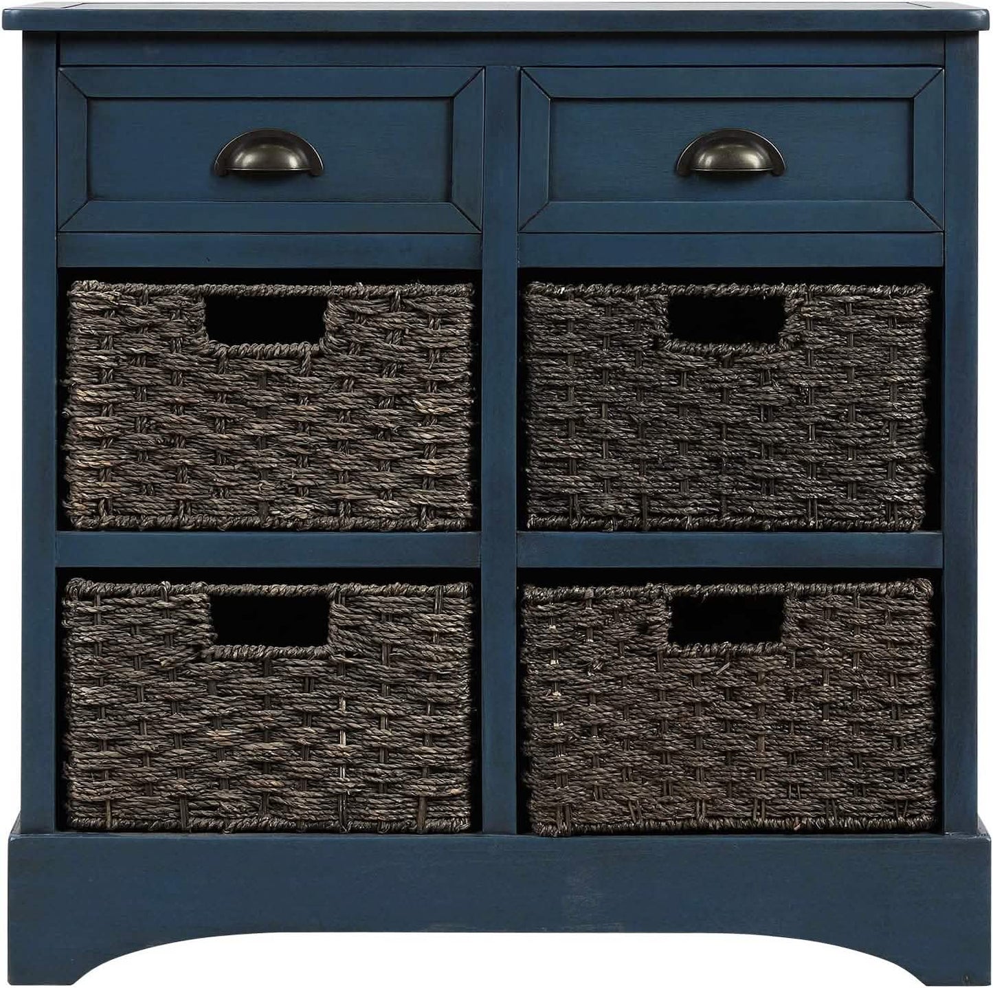 Storage Cabinet with 2 Drawers and 4 Rattan Baskets DailySale