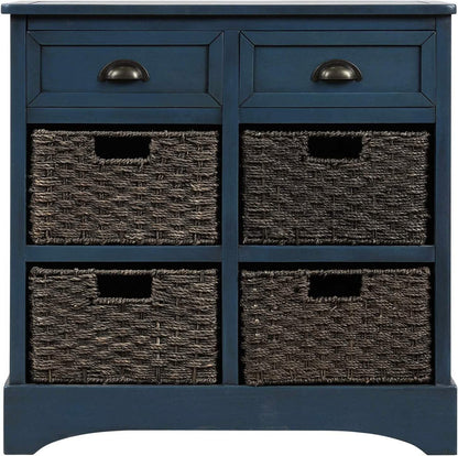 Storage Cabinet with 2 Drawers and 4 Rattan Baskets DailySale