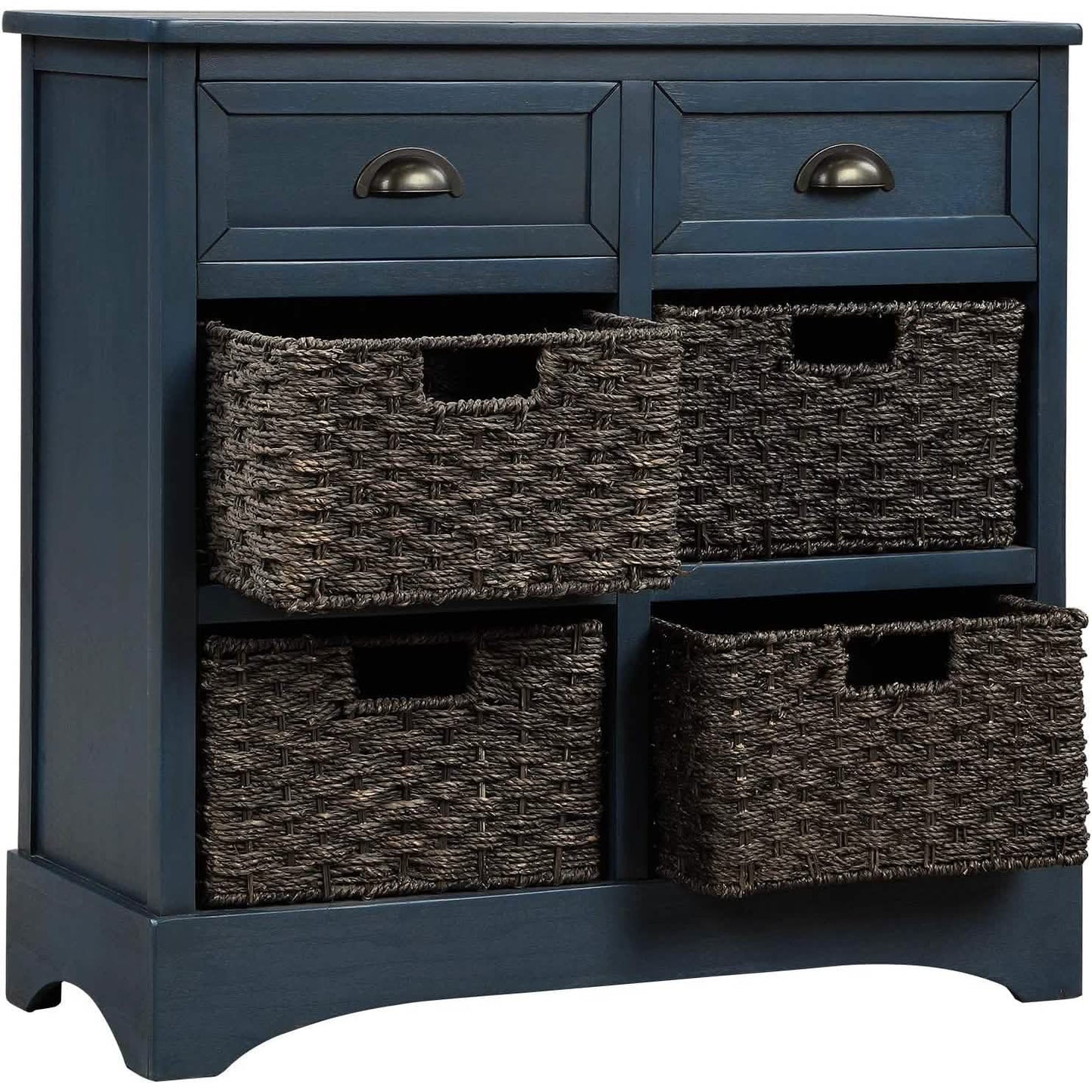 Storage Cabinet with 2 Drawers and 4 Rattan Baskets DailySale