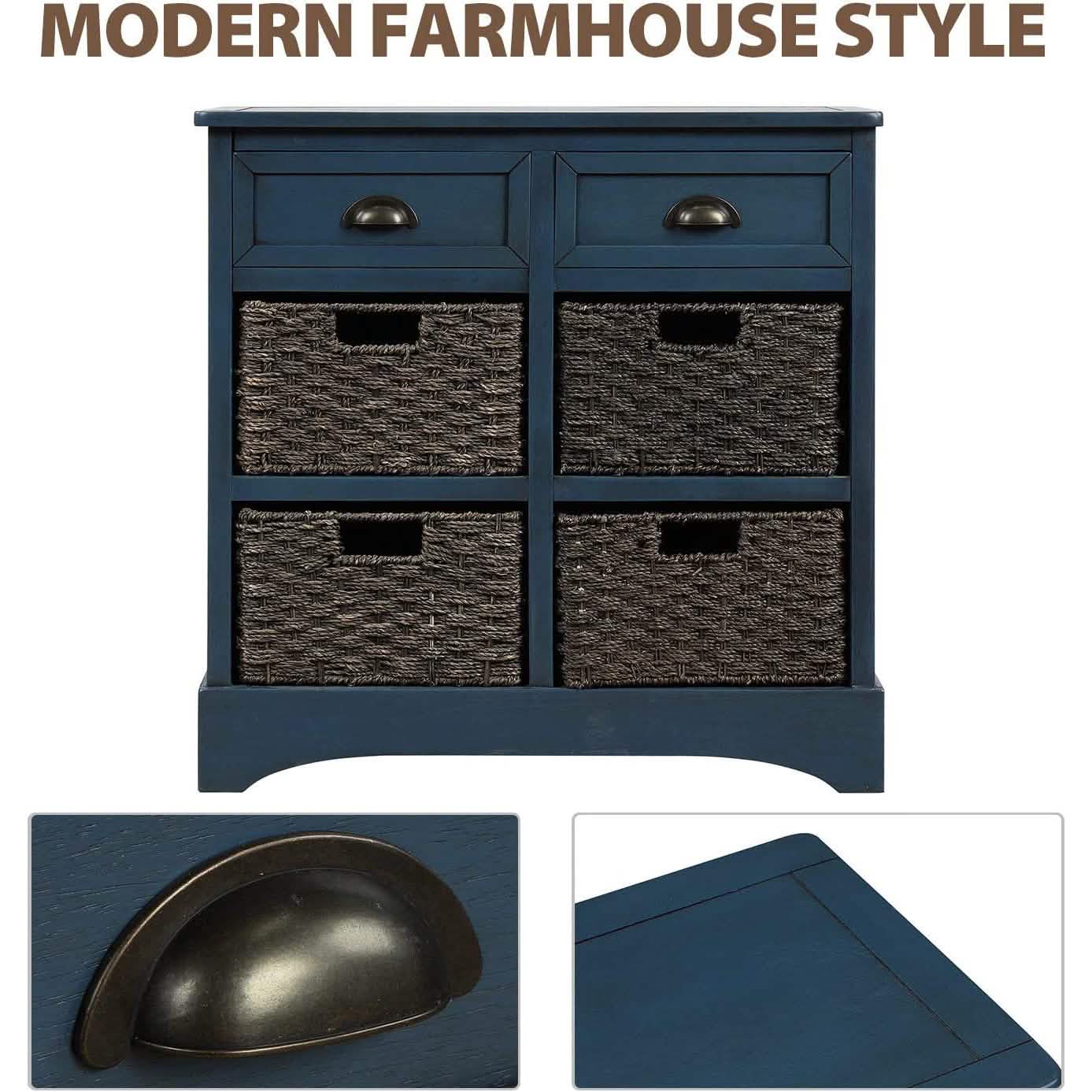 Storage Cabinet with 2 Drawers and 4 Rattan Baskets DailySale