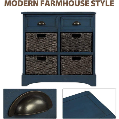 Storage Cabinet with 2 Drawers and 4 Rattan Baskets DailySale
