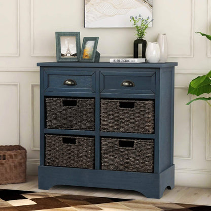 Storage Cabinet with 2 Drawers and 4 Rattan Baskets DailySale