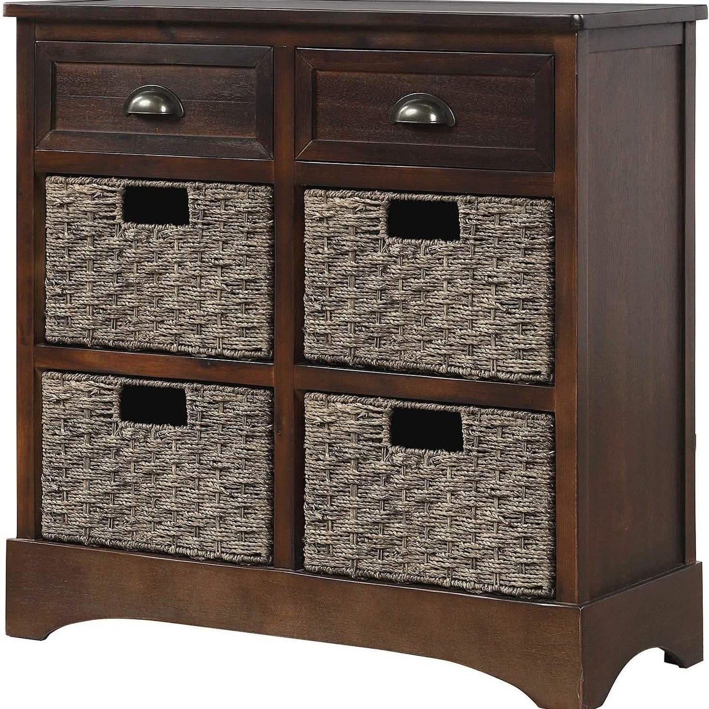 Storage Cabinet with 2 Drawers and 4 Rattan Baskets DailySale
