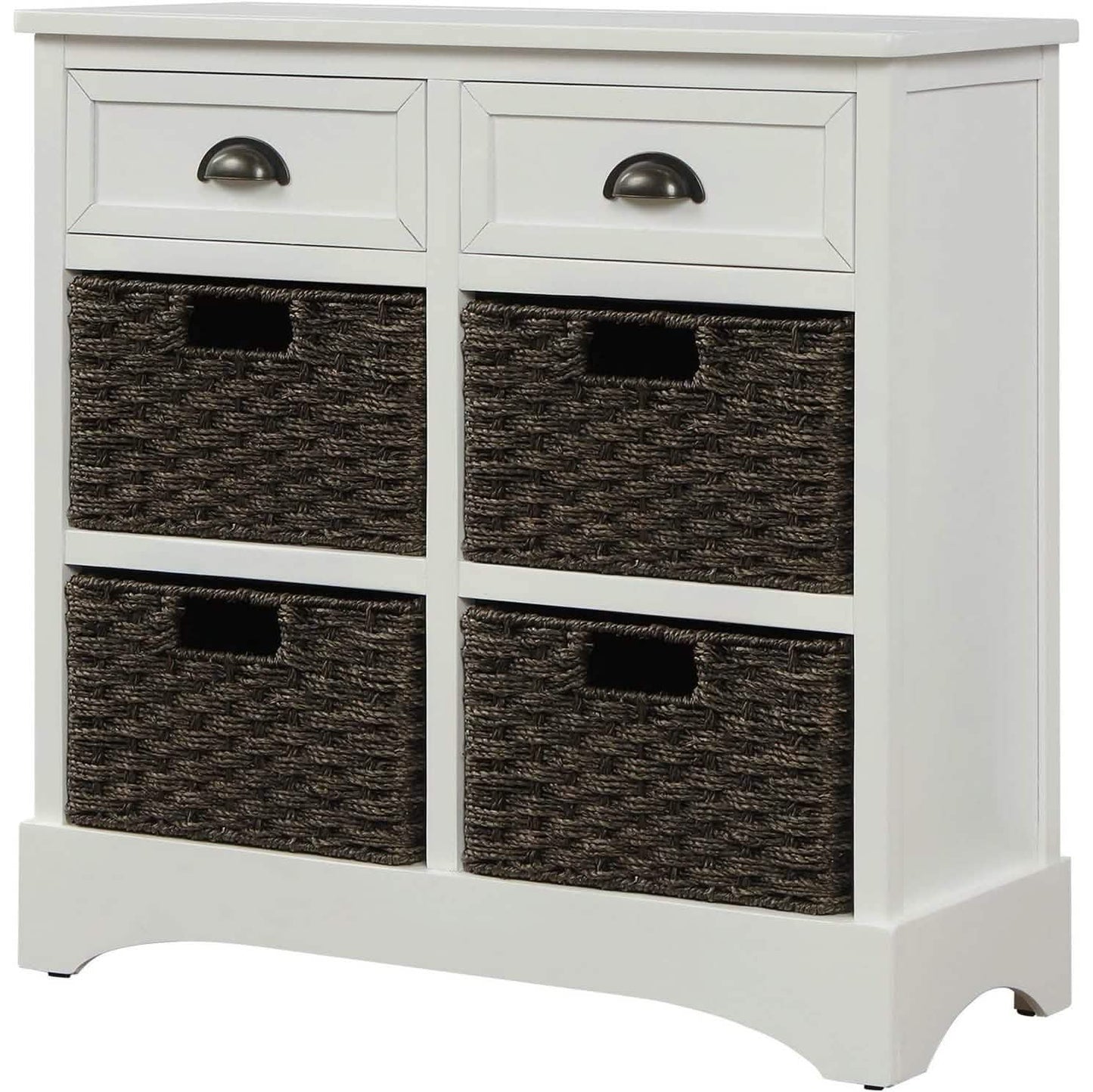 Storage Cabinet with 2 Drawers and 4 Rattan Baskets DailySale