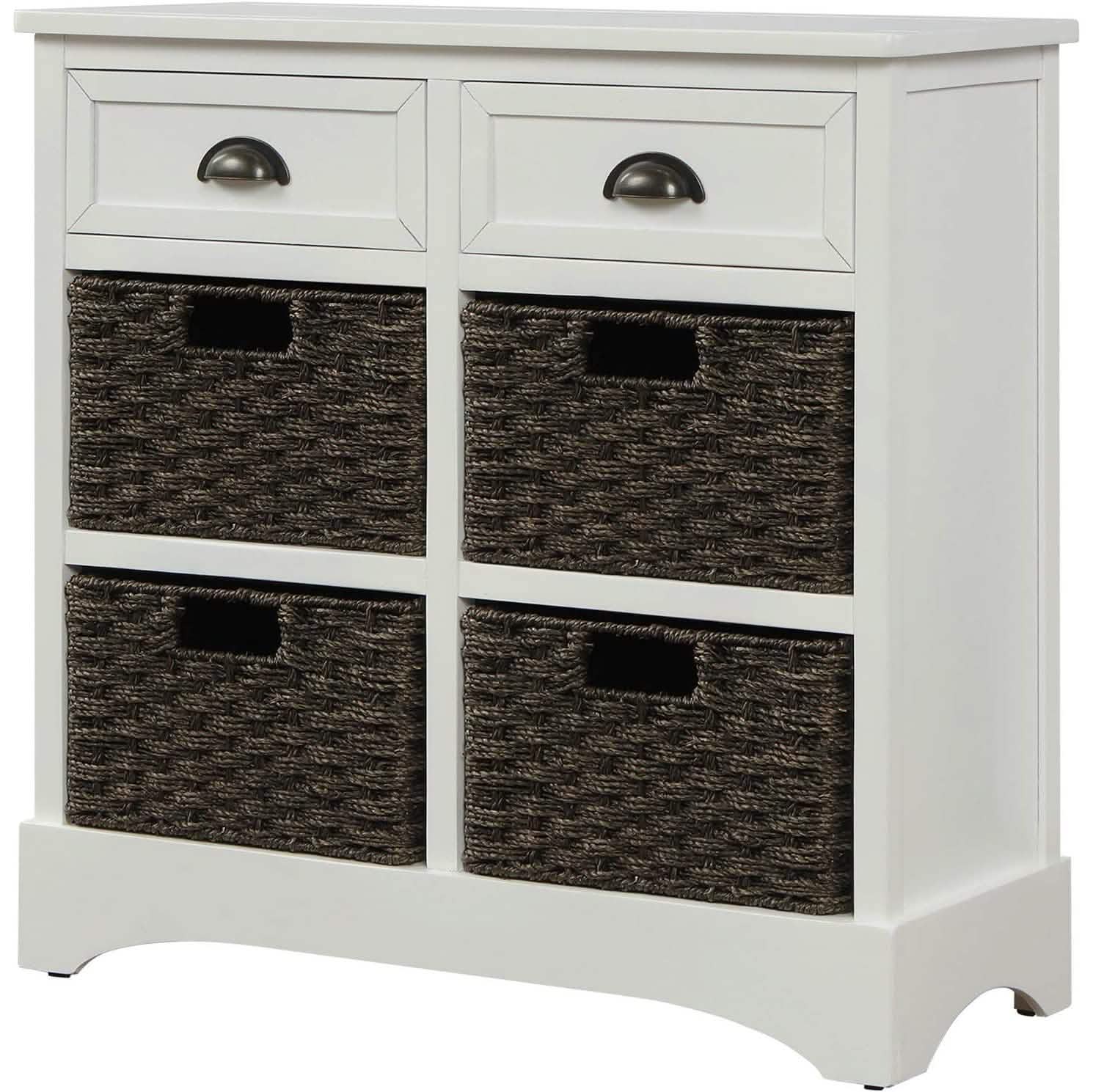 Storage Cabinet with 2 Drawers and 4 Rattan Baskets DailySale