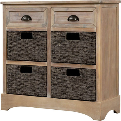 Storage Cabinet with 2 Drawers and 4 Rattan Baskets DailySale