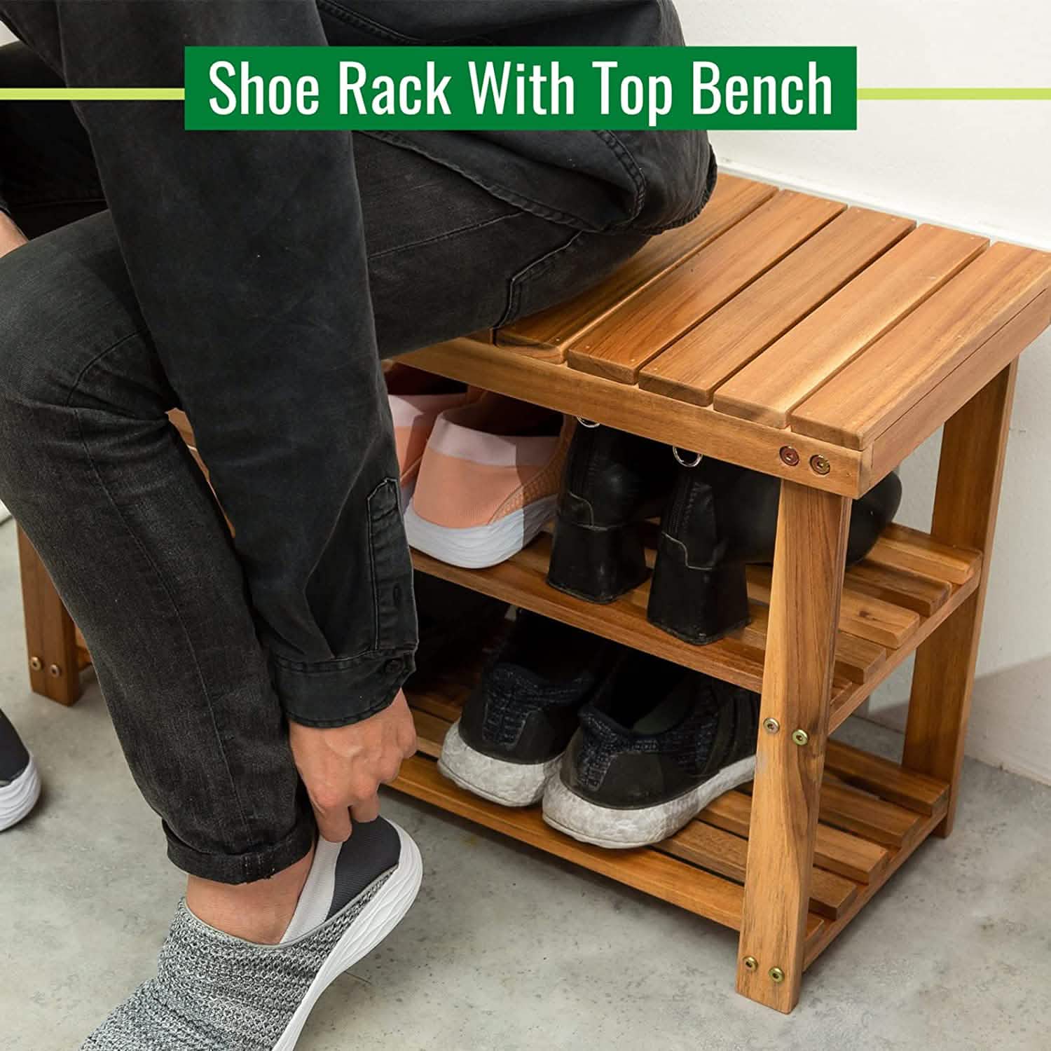 Storage Wooden Shoe Rack Rustic Wood Entryway Bench DailySale