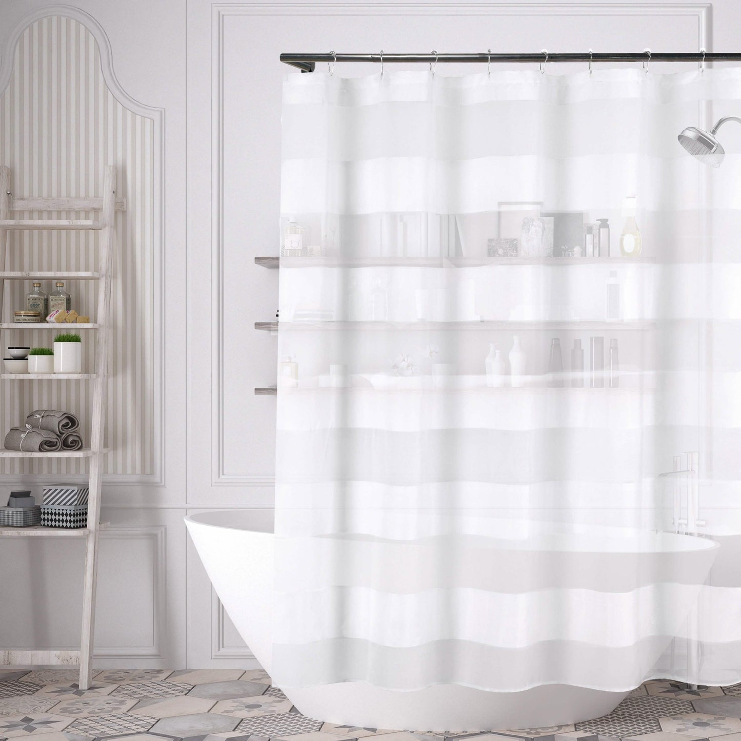 Striped Shower Curtain 70" x 72" with 12-Piece Hook Set DailySale