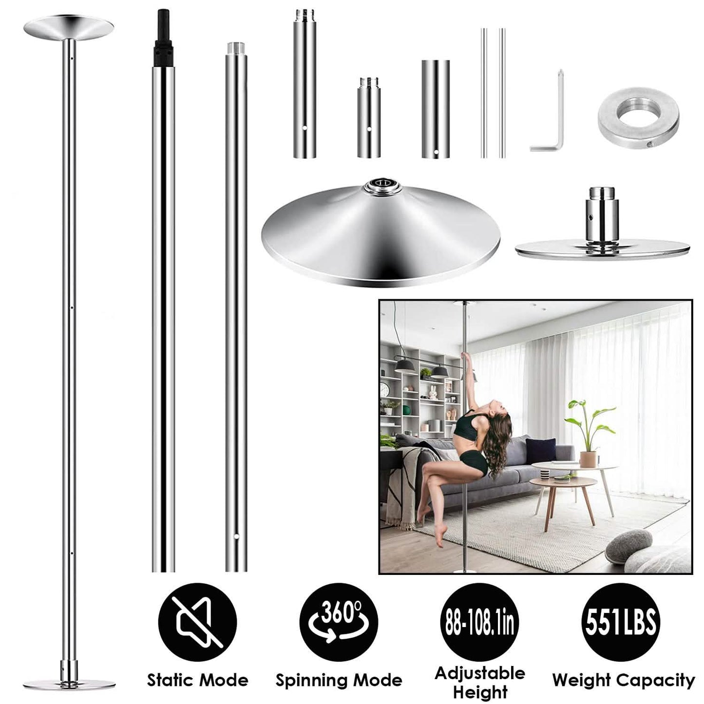 Stripper Dance Pole 45mm Spinning Static Dancing Pole DailySale