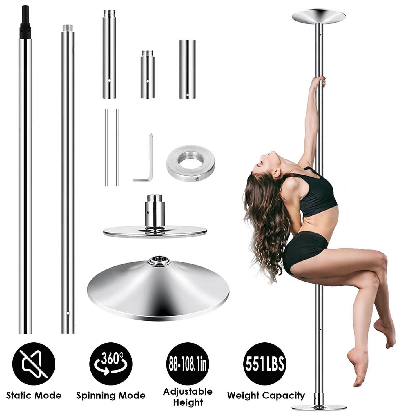 Stripper Dance Pole 45mm Spinning Static Dancing Pole DailySale