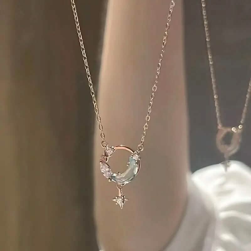 Stunning Moon and Star Birthstone Pendant Necklace DailySale