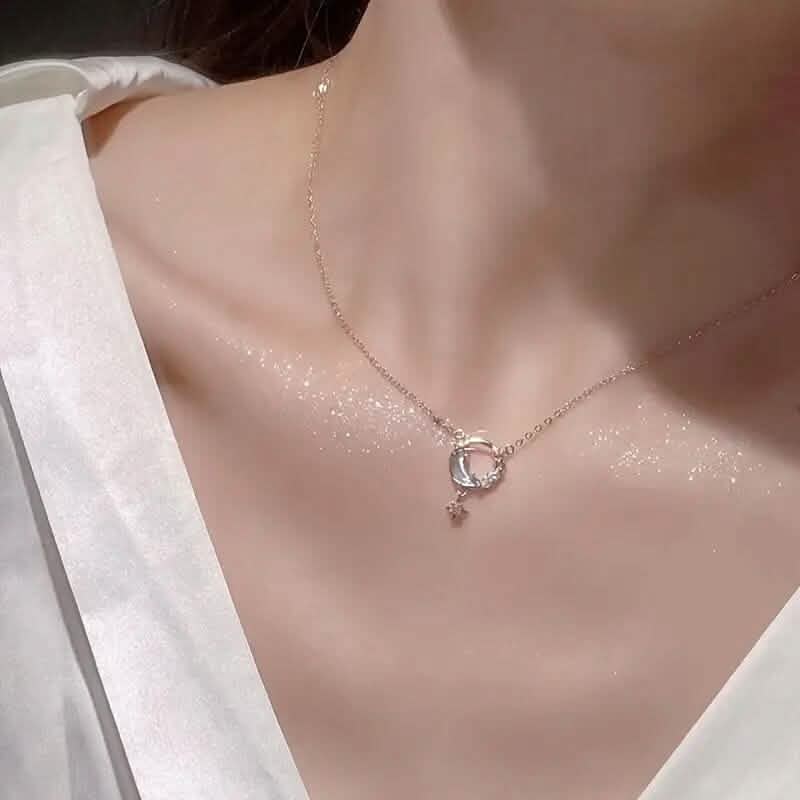 Stunning Moon and Star Birthstone Pendant Necklace DailySale