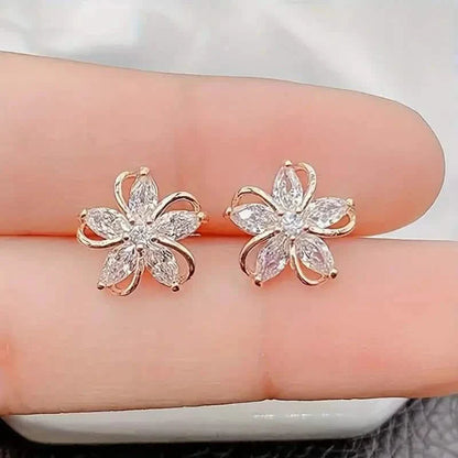 Stylish Zirconia Petal Flower Stud Earrings DailySale