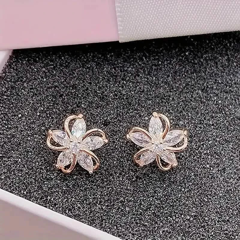Stylish Zirconia Petal Flower Stud Earrings DailySale