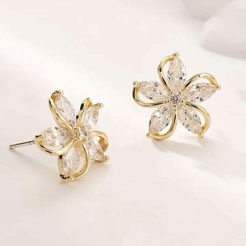 Stylish Zirconia Petal Flower Stud Earrings DailySale