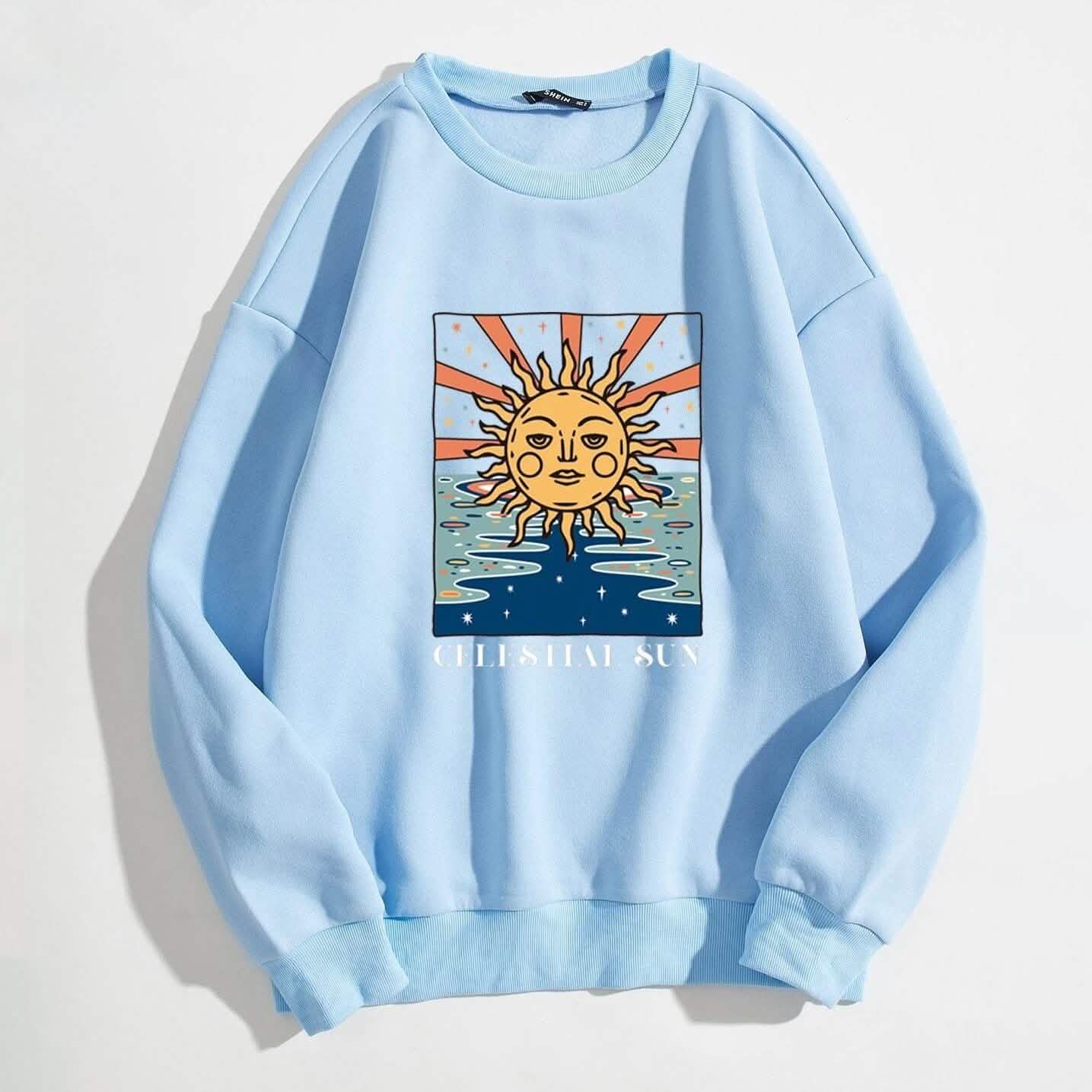 Sun and Letter Graphic Oversized Thermal Sweatshirt DailySale