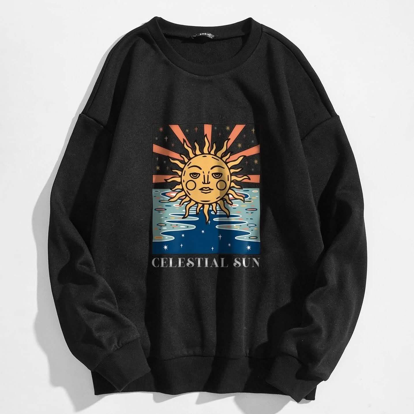 Sun and Letter Graphic Oversized Thermal Sweatshirt DailySale