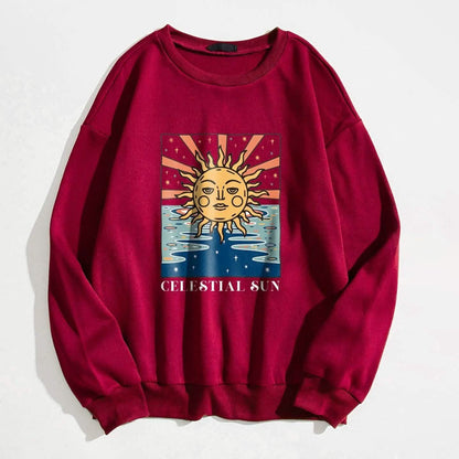 Sun and Letter Graphic Oversized Thermal Sweatshirt DailySale