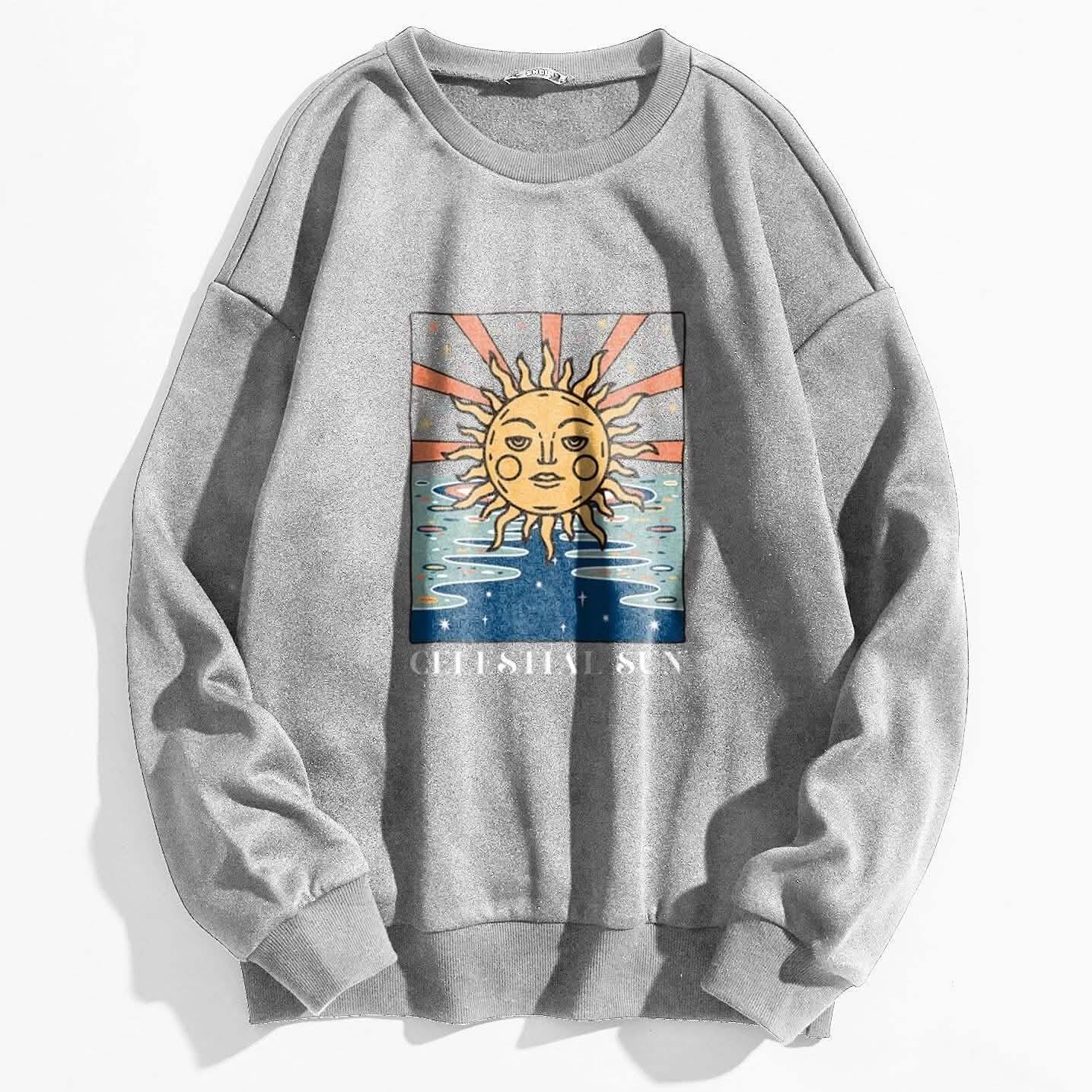 Sun and Letter Graphic Oversized Thermal Sweatshirt DailySale