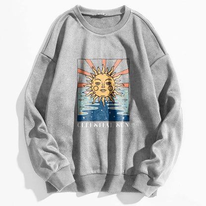 Sun and Letter Graphic Oversized Thermal Sweatshirt DailySale