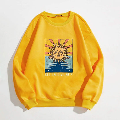 Sun and Letter Graphic Oversized Thermal Sweatshirt DailySale