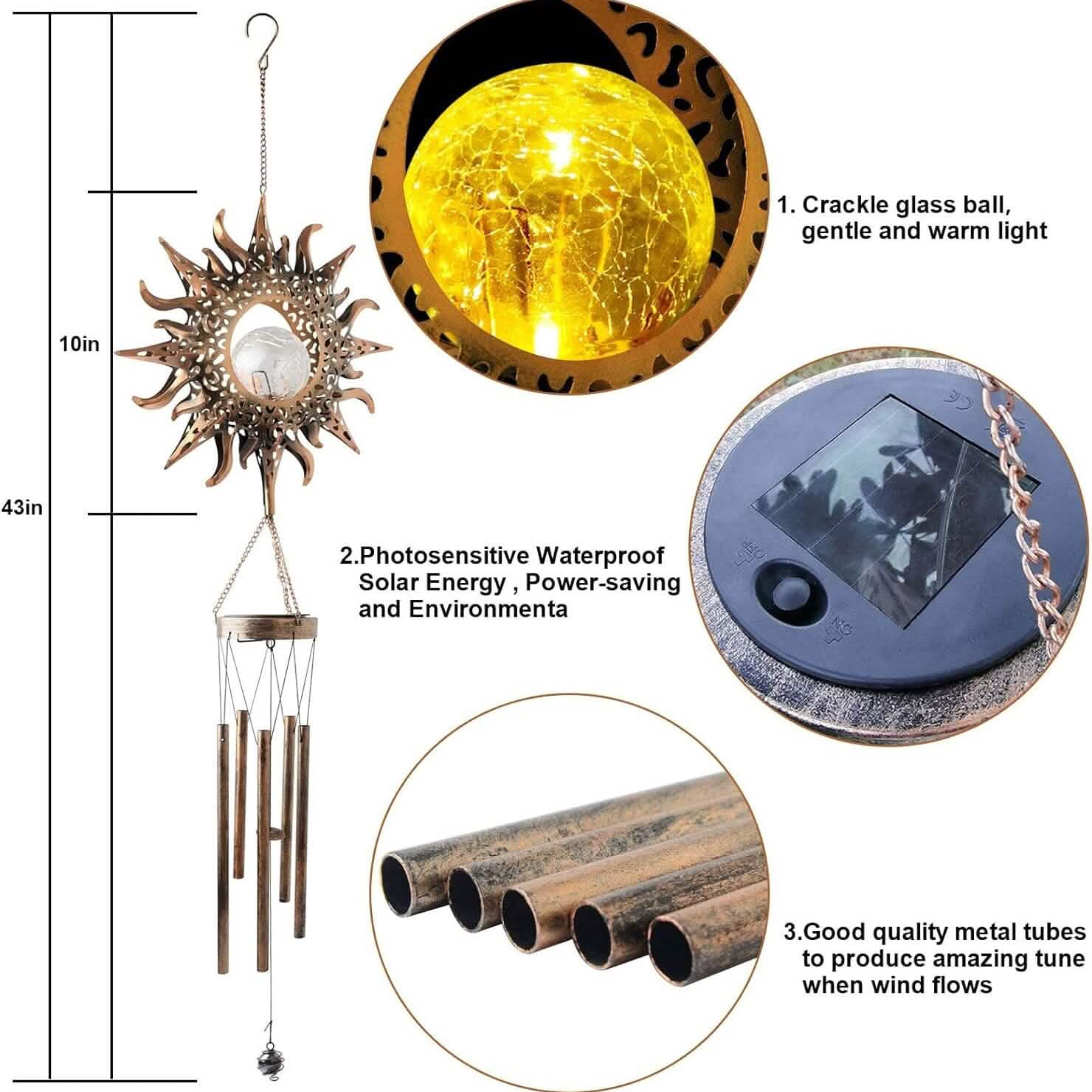 Sun Solar Wind Chimes DailySale