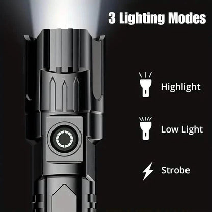 Super Bright Flashlight, USB Rechargeable Telescopic Zoom Wide Beam DailySale