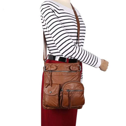 Super Soft Genuine Leather Top Belt Accent Crossbody Bag DailySale