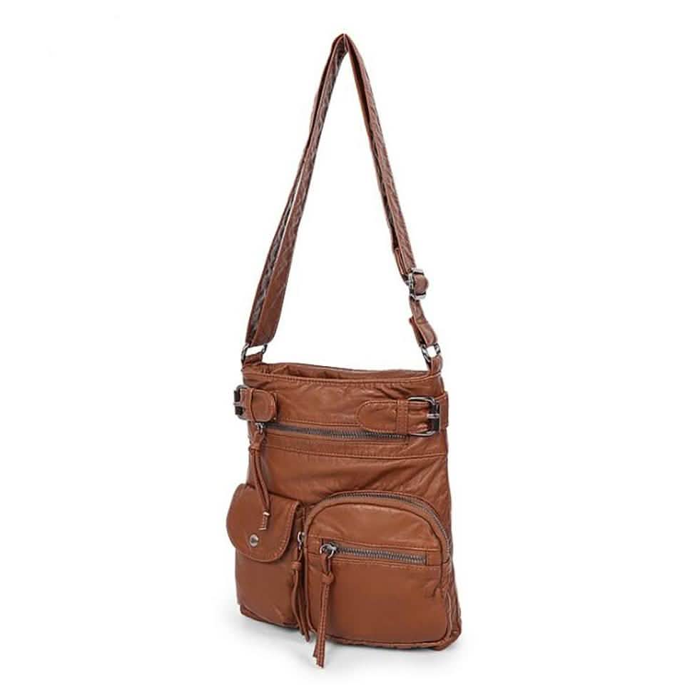 Super Soft Genuine Leather Top Belt Accent Crossbody Bag DailySale