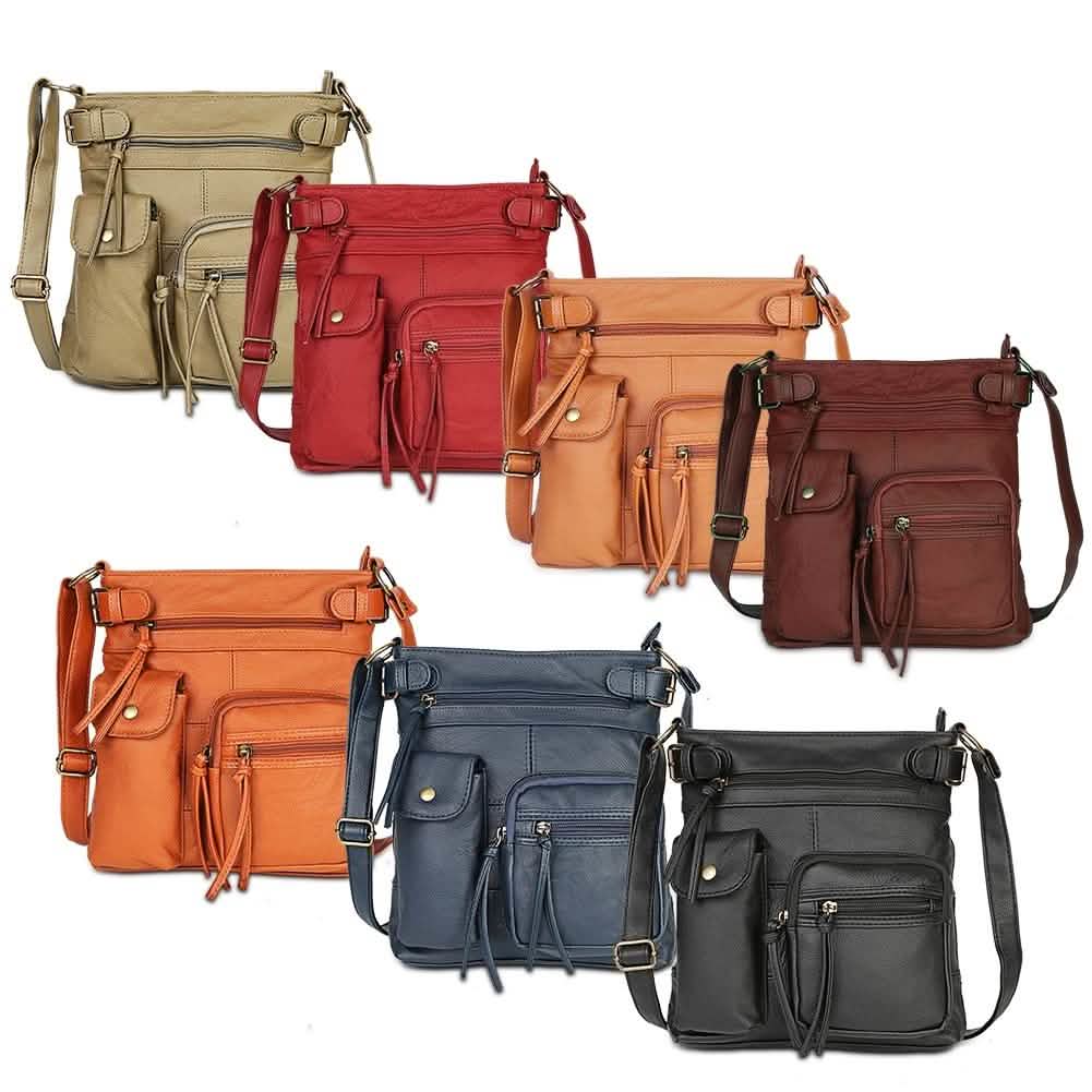 Super Soft Genuine Leather Top Belt Accent Crossbody Bag DailySale