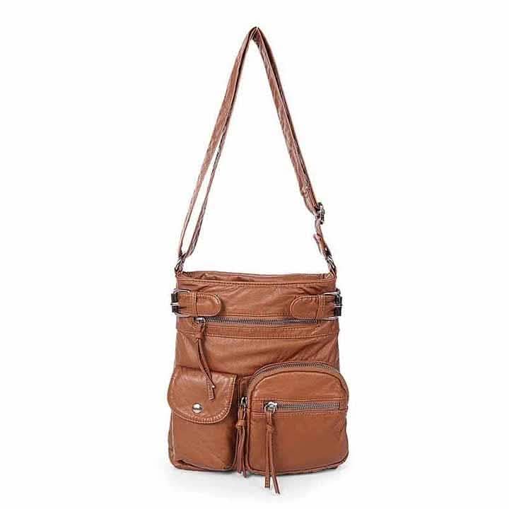 Super Soft Genuine Leather Top Belt Accent Crossbody Bag DailySale