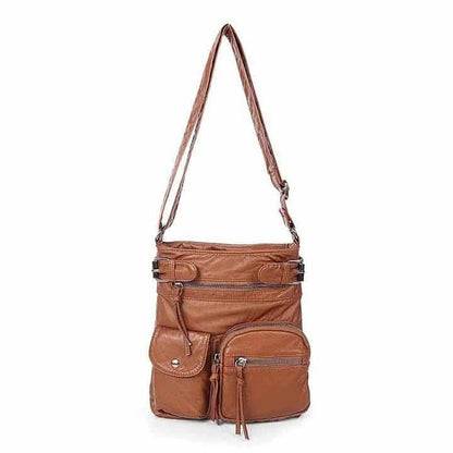 Super Soft Genuine Leather Top Belt Accent Crossbody Bag DailySale