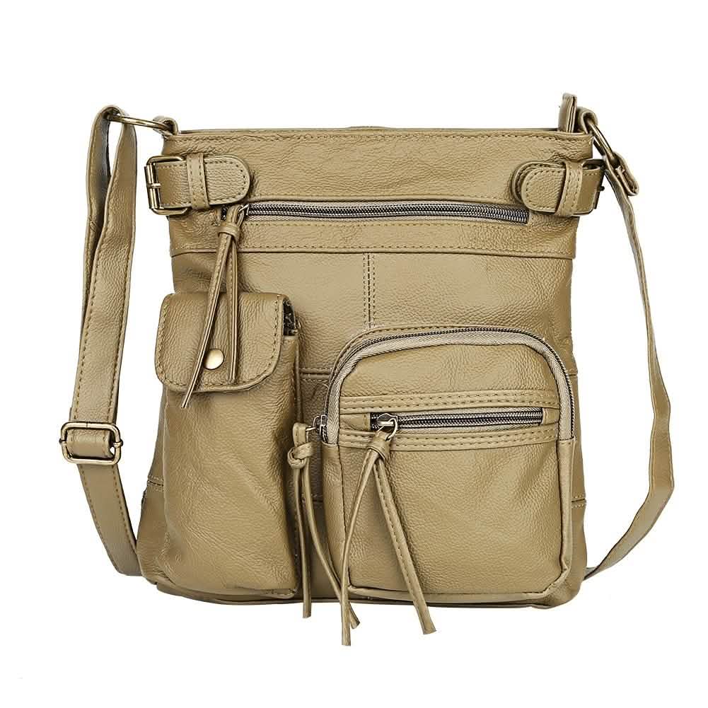 Super Soft Genuine Leather Top Belt Accent Crossbody Bag DailySale