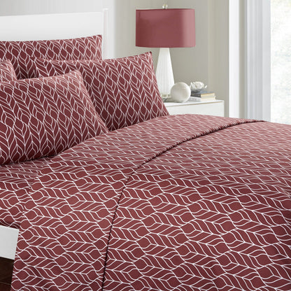 Super Soft Two-Tone Geometric Leaf Pattern Sheet Set DailySale