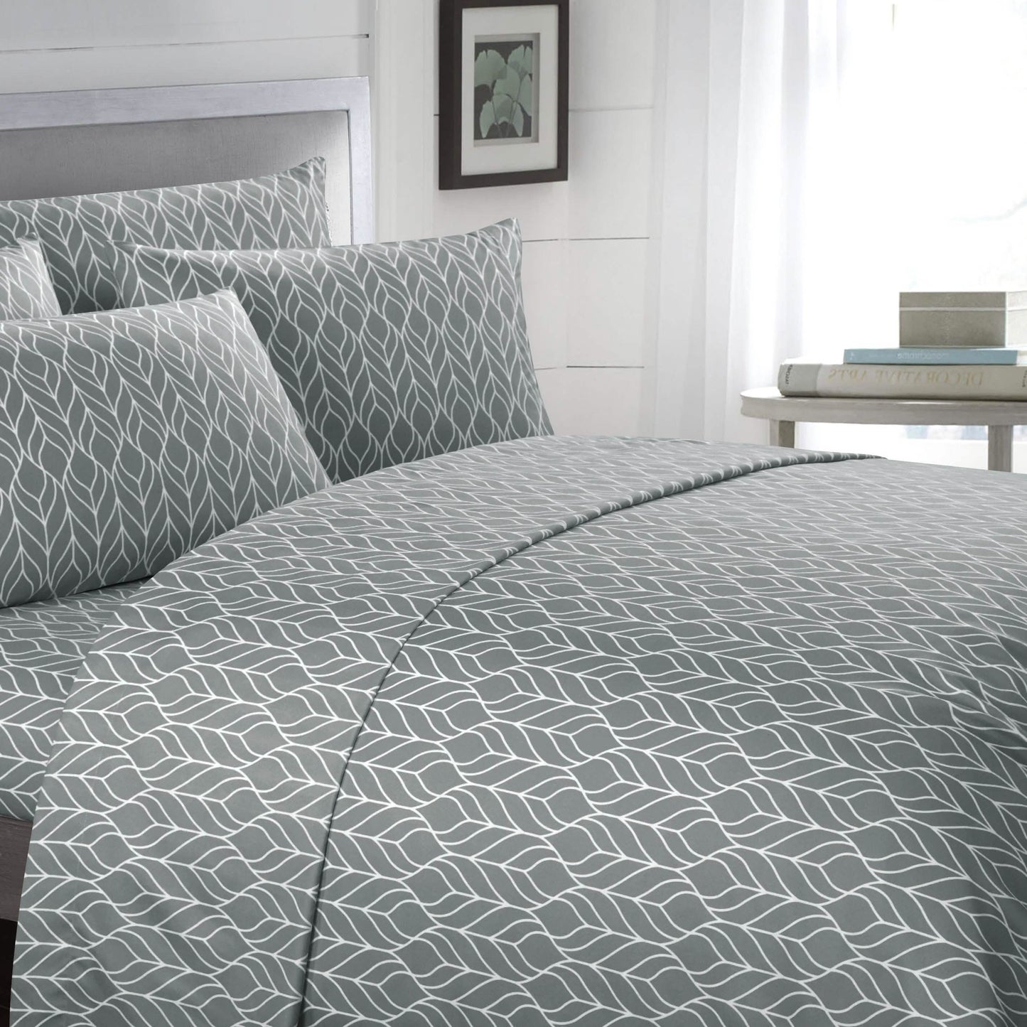 Super Soft Two-Tone Geometric Leaf Pattern Sheet Set DailySale