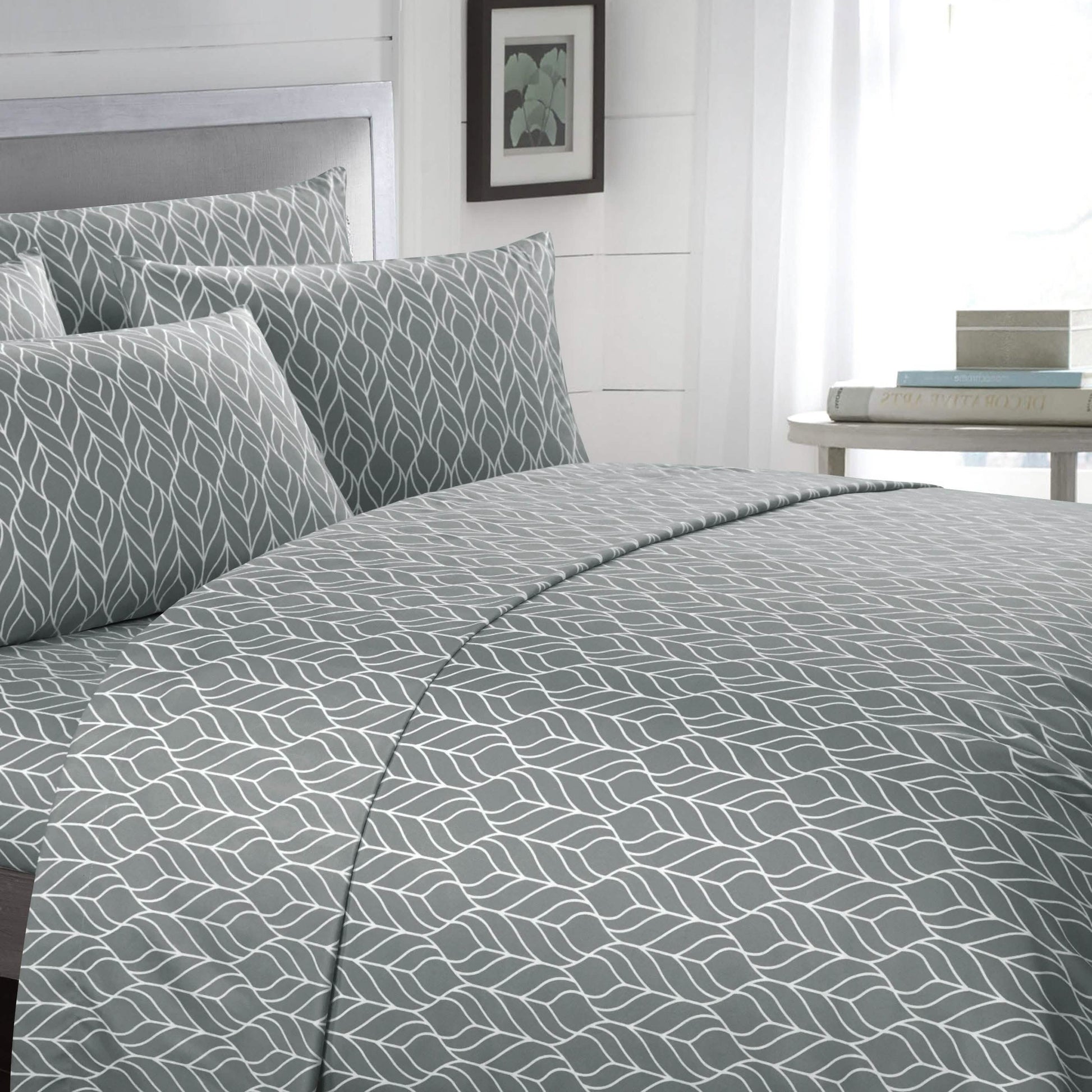 Super Soft Two-Tone Geometric Leaf Pattern Sheet Set DailySale