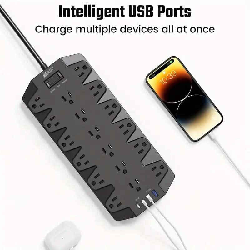 Superdanny 18 AC Outlets Surge Protector Power Strip with 2 USB C and 2 USB A Ports DailySale