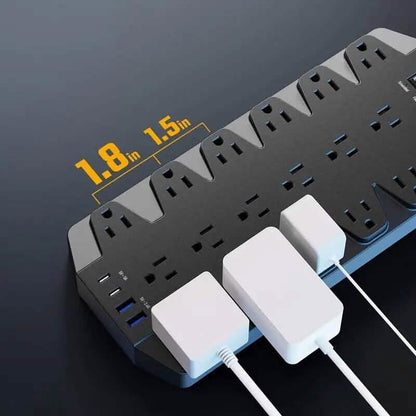 Superdanny 18 AC Outlets Surge Protector Power Strip with 2 USB C and 2 USB A Ports DailySale
