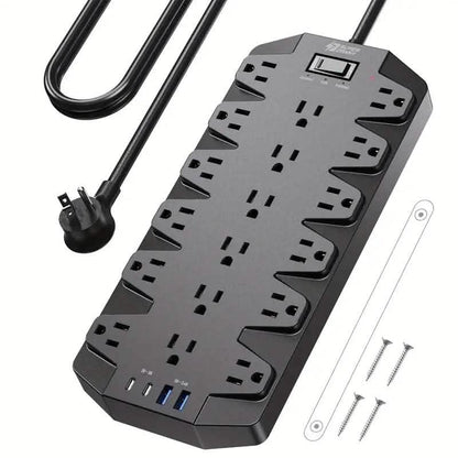 Superdanny 18 AC Outlets Surge Protector Power Strip with 2 USB C and 2 USB A Ports DailySale