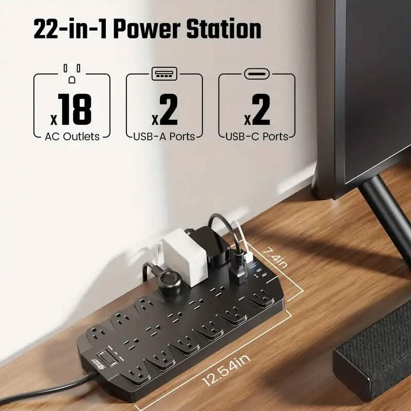 Superdanny 18 AC Outlets Surge Protector Power Strip with 2 USB C and 2 USB A Ports DailySale