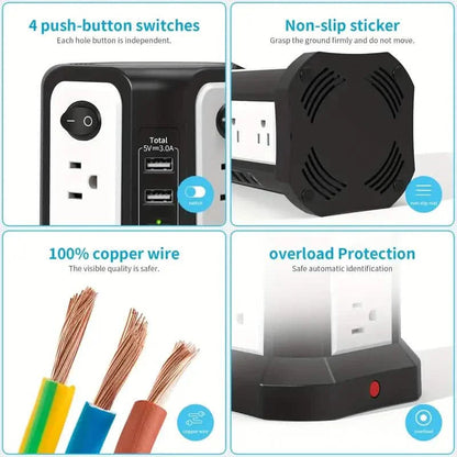 Surge Protector Tower 1800J with 4 USB A Ports, USB C (PD18W) Port, 12 AC Outlets and 10FT Cord DailySale