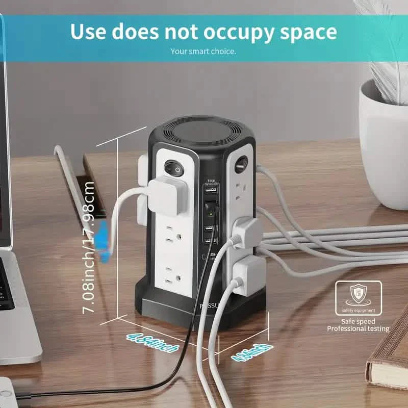 Surge Protector Tower 1800J with 4 USB A Ports, USB C (PD18W) Port, 12 AC Outlets and 10FT Cord DailySale