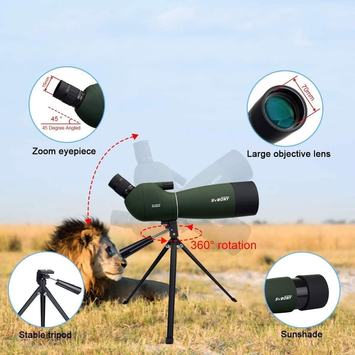 SVBONY SV28 25-75x70 Spotting Scopes with Tripod (Refurbished) DailySale
