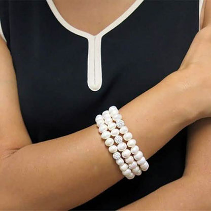 Swarovski Crystal Ball And Genuine Freshwater Pearl Stretch Bracelet DailySale