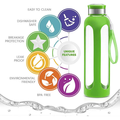 Swig Savvy Glass Water Bottles with Protective Silicone Sleeve & Stainless Steel Leak Proof Lid DailySale