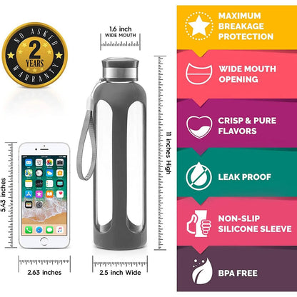 Swig Savvy Glass Water Bottles with Protective Silicone Sleeve & Stainless Steel Leak Proof Lid DailySale