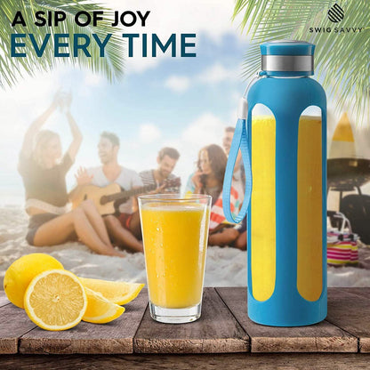Swig Savvy Glass Water Bottles with Protective Silicone Sleeve & Stainless Steel Leak Proof Lid DailySale