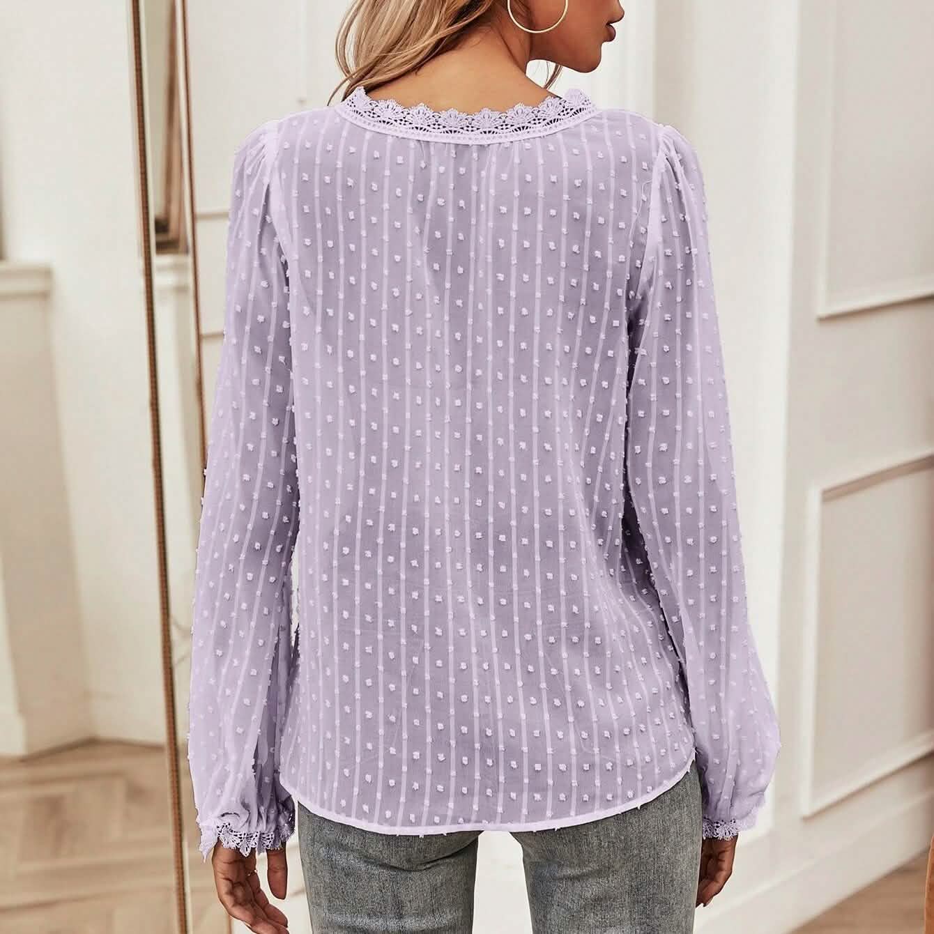 Swiss Dot Lace Panel Blouse DailySale
