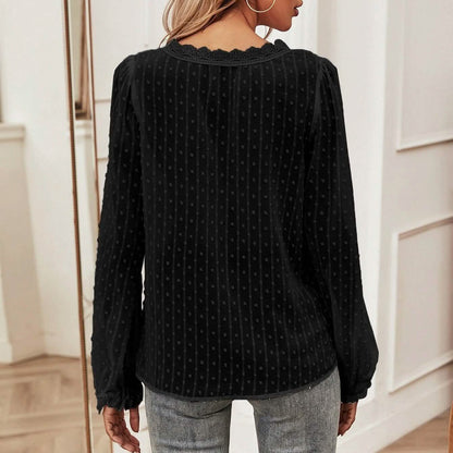 Swiss Dot Lace Panel Blouse DailySale